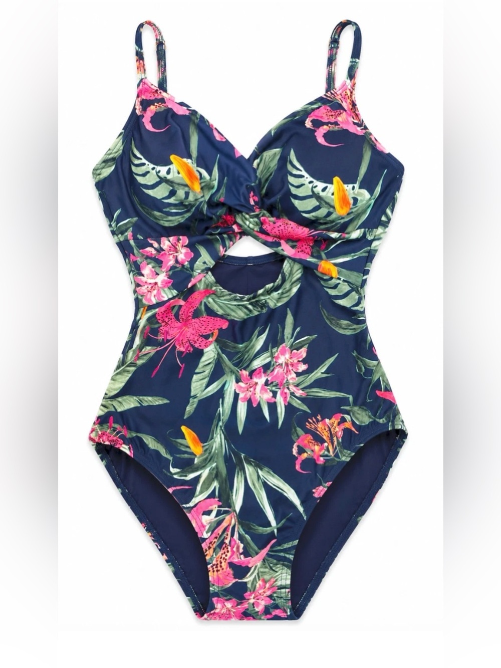 NWT SOMA LE TIGRE TROPICAL NAVY TWIST FRONT KEYHOLE ONE PIECE SWIMSUIT SZ 6